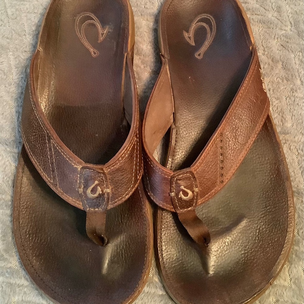 Olukai Nui Men’s Flip Flops Size 11 Brown Leather